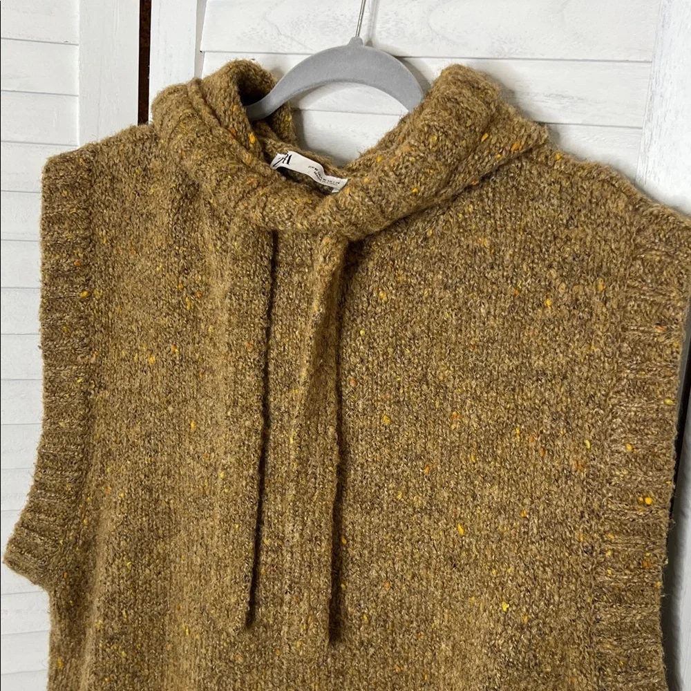 Zara Oversized Relaxed Fit Hoodie Sweater Sleeveless Vest Carmal Tan Neutral M - Picture 8 of 13